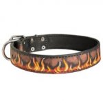 Handpainted Leather Newfoundland Collar with Red Flames