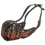 Burning Fire Hand Painted Leather Newfoundland Muzzle for Attack Training