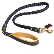 Braided Handcrafted Leather Newfoundland Leash with Nappa Leather Lined Handle
