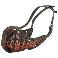 Burning Fire Hand Painted Leather Newfoundland Muzzle for Attack Training