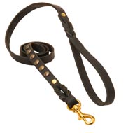 Studded Leather Newfoundland Leash for Dog Walking and Training