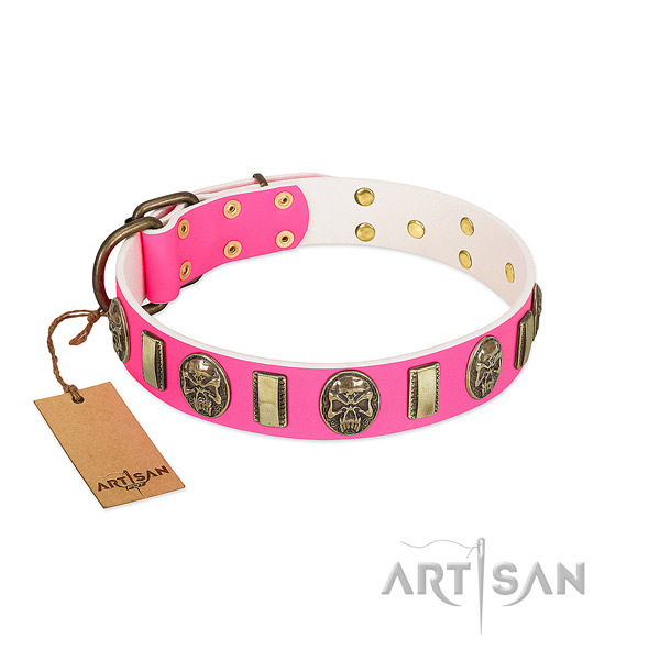 Rust resistant buckle on full grain leather dog collar for your doggie
