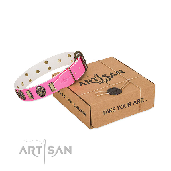 Durable fittings on full grain natural leather dog collar for your dog