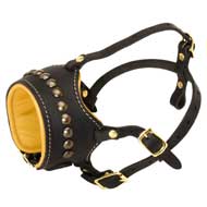 Open Nose Studded Leather Newfoundland Muzzle With Nappa Padding