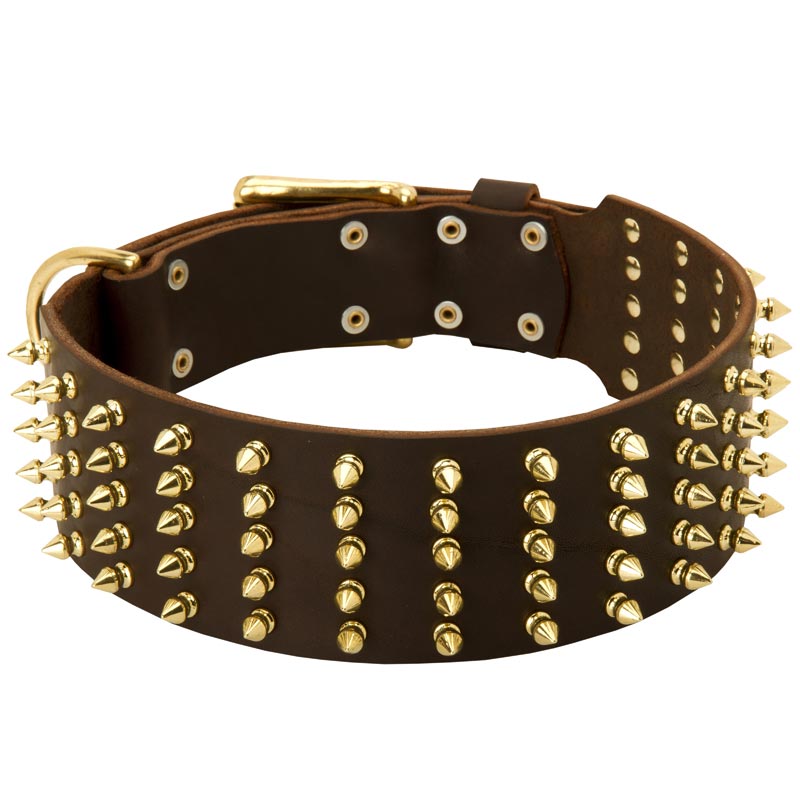 Wide Spiked Leather Newfoundland Collar