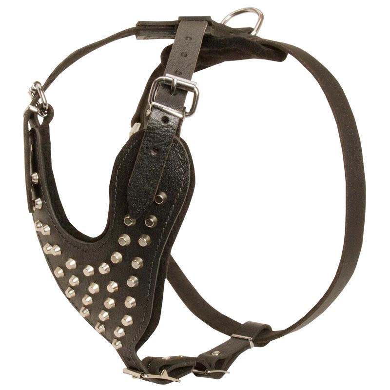Adjustable Leather Newfoundland Harness Studded for Fashion Walking