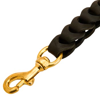Braided Newfoundland Leather Leash with Gold-like Snap Hook